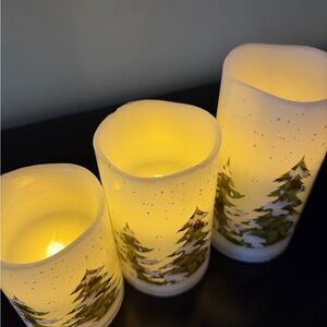 Set of 3 LED Flameless Candle Set with Winter Scene Christmas candle